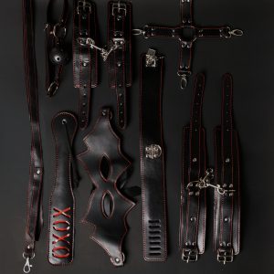 7-Piece Red-Stitched Leather Bondage Set