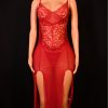 Moonlit Scarlet & Noir Lace Maxi Gown