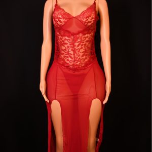 Moonlit Scarlet & Noir Lace Maxi Gown